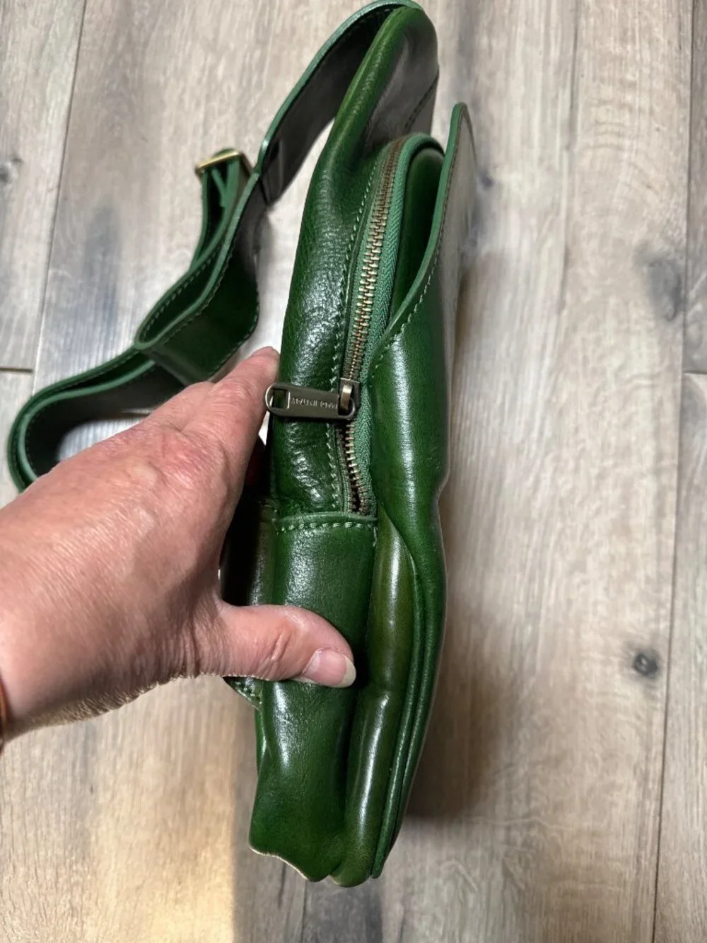 Florence Moon Green Leather Backpack Purse With Plaid Lining & Multiple Compartm